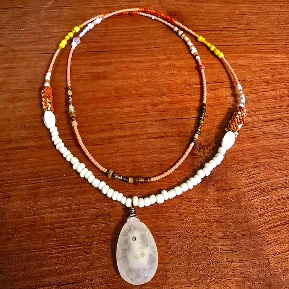 Solar Quartz peyote stitch seed bead necklace
